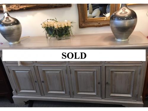 ENGLISH PINE GRAY PAINTED CABINET 71"W X 19"D X 36"H REG. $1495 PRICED TO SELL $795