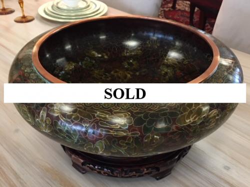 CLOISONNE BOWL  W/ STAND 15.5" DIAMETER $195