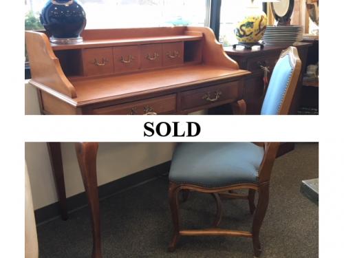 FRENCH STYLE MAPLE DESK WITH CHAIR 39.5"W X 19.5"D X 31"H $295