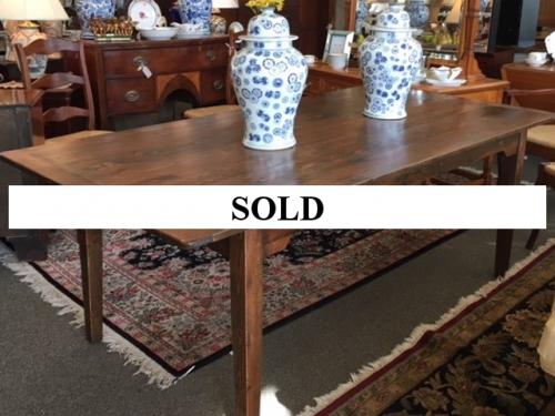 ENGLISH PINE FARMHOUSE TABLE WITH TAPERED LEG 7'L X 40"W X 30.5"H $2795