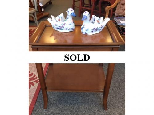 WALNUT 2-TIER SIDE TABLE 24"W X 18"D X 26"H $150 