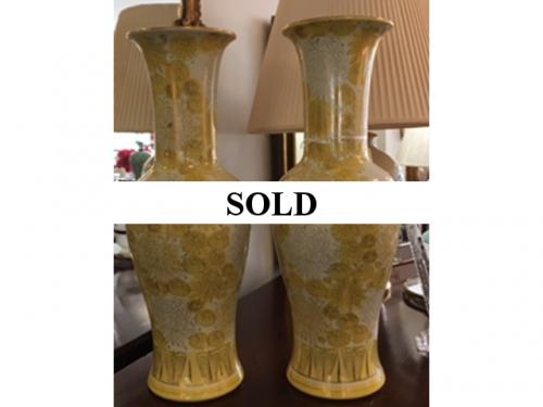 PAIR OF YELLOW ORIENTAL VASES 21" TALL $195
