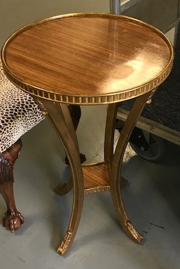 SIDE TABLE W/ GOLD LEAF 18" DIAMETER X 29.5"H $395