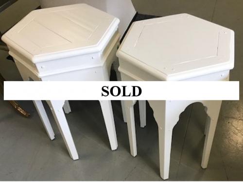 PAIR OF MOROCCAN STYLE WHITE SIDE TABLES 19" DIAMETER X 26.5"H $295