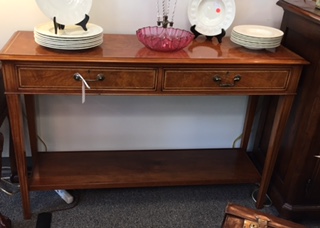 ENGLISH BURL WALNUT 2-TIER SERVER 48"W X 14"D X 32"H $1995