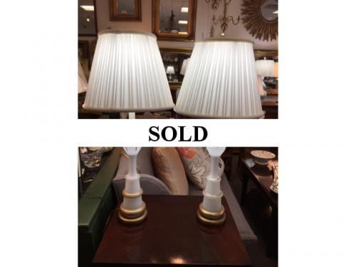 PAIR OF OPALINE LAMPS 27"H $350