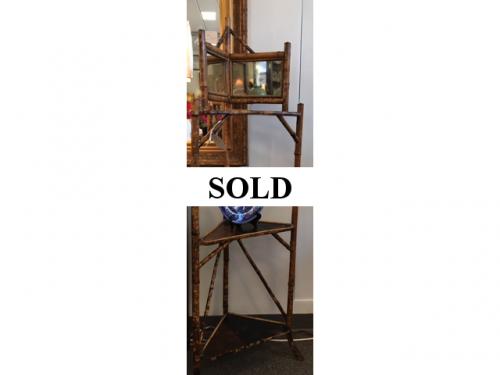 ENGLISH ANTIQUE BAMBOO CORNER SHELF 19"W X 63"H $195