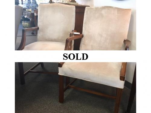 PAIR OF BEIGE REGENCY STYLE PULL UP CHAIRS 24"W X 22"D X 39"H $495