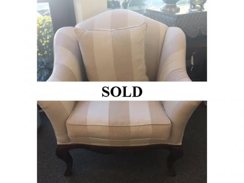 OVERSIZE BEIGE/IVORY STRIPED UPHOLSTERED CHAIR 37"W X 20"D X 37"H $395