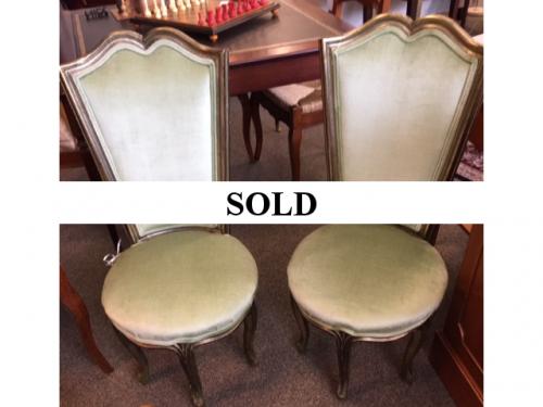 PAIR OF FRENCH STYLE GREEN VELVET SLIPPER CHAIRS $295