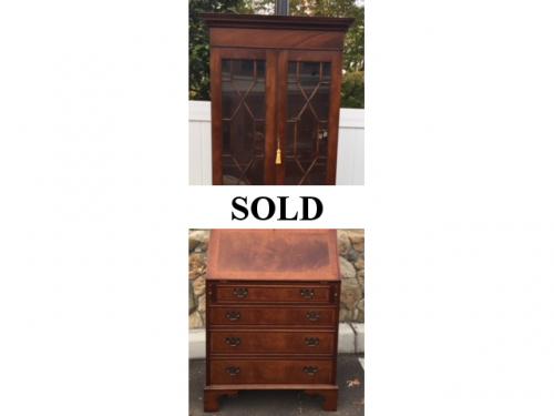 ENGLISH MAHOGANY SECRETARY W/ SATINWOOD TRIM 88"H X 30"W X 21"D $895