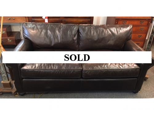 RESTORATION HARDWARE DARK BROWN LEATHER 2-SEATER SOFA 6'W X 36"D $1295