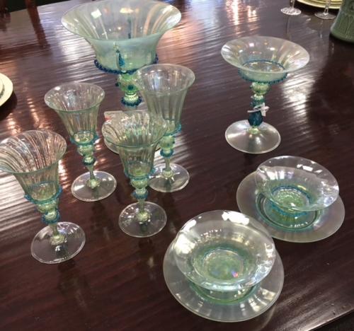 COLLECTION OF HANDMADE VENETIAN GLASS  SET OF 12 FINGER BOWLS W/ LINERS $695 LARGE COMPOTE $395