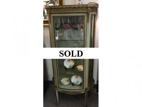 FRENCH STYLE CURIO CABINET W/ MARBLE TOP & ORMOLU MOUNTS 26"W X 13"D X 54"H $450