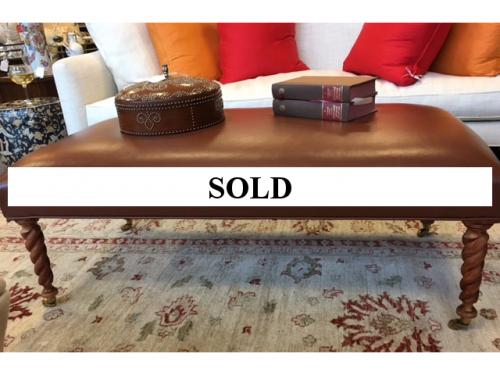 BROWN LEATHER BENCH W/ BARLEY TWIST LEGS 48"L X 24"D X 18"H $395