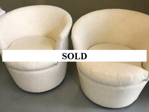 PAIR OF BEIGE SWIVEL TUB CHAIRS 31"D X 32"W X 30"H $595