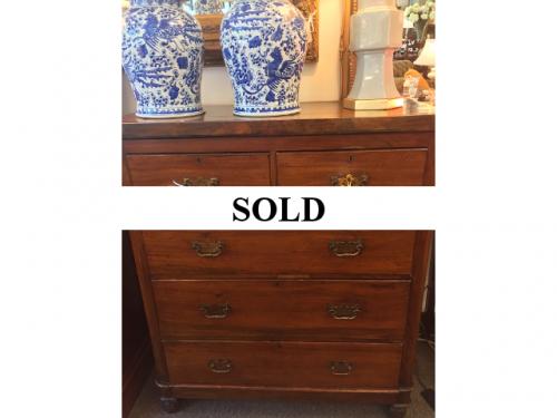 ANTIQUE ENGLISH 2 OVER 3 CHEST 38"W X 18"D X 45"H $550