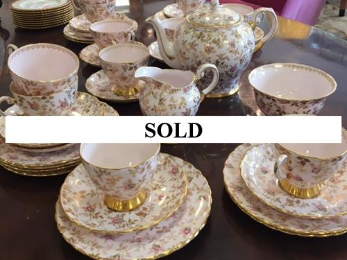 ENGLISH DESSERT SET  12 PLACE SETTING  W/ TEA POT, CREAMER & SUGAR  $150