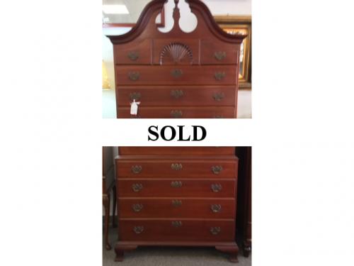 MAHOGANY CHEST ON CHEST  38"W X 7'H X 20"D  $1295