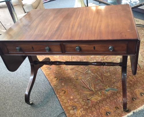 ENGLISH MAHOGANY ANTIQUE SOFA TABLE  37"W X 24"D X 27"H  $1895