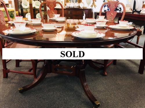 ENGLISH MAHOGANY PEDESTAL TABLE BY BEVAN FUNNELL 60" ROUND W/ CIRCULAR EXTENSIONS 84" $1795