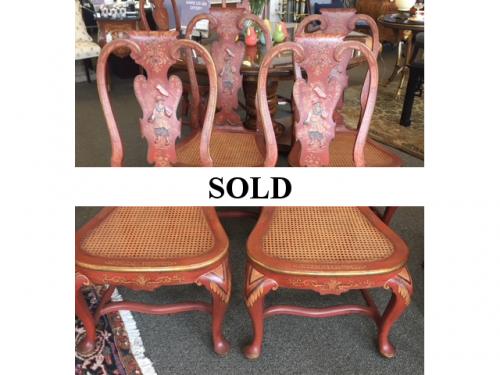 SET OF 10 RED CHINOISERIE CHAIRS  21"W X 18"D X 41"H  CONSIGNED AT $1595 REDUCED TO SELL $1115