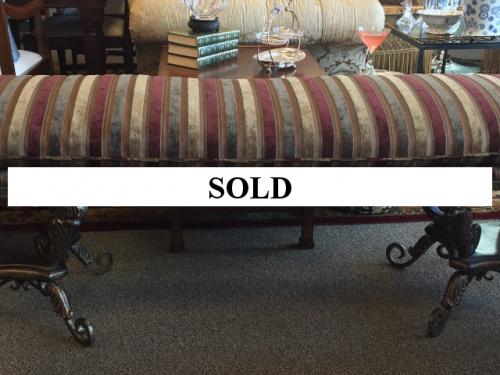 UPHOLSTERED BENCH W/ IRON BASE STRIPE FABRIC 66"W X 17"D X 22"H $495