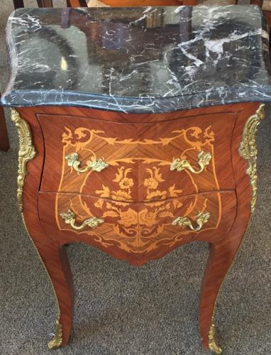 ITALIAN MARBLE TOP SMALL COMMODE W/ INLAY 20"W X 13"D X 28"H PAIR AVAILABLE $395 EACH