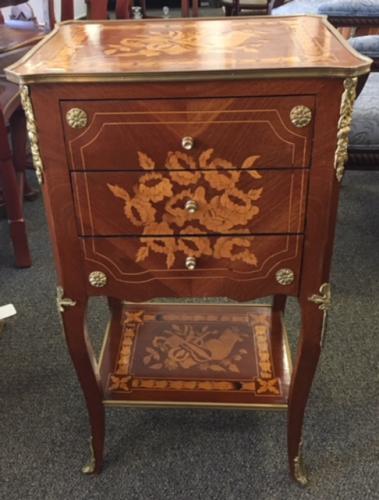 SMALL 3-DRAWER SIDE TABLE W/ ORMOLU 19"W X 15"D X 31"H $295