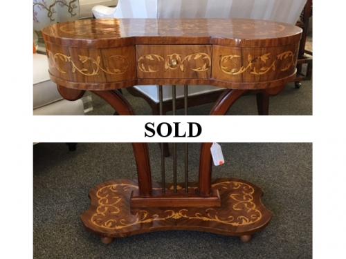 WALNUT TABLE W/ INLAY KIDNEY SHAPE 30.5"W X 16"D X 28.5"H $395