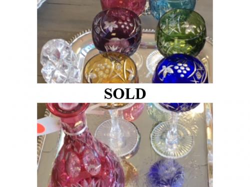 SET OF 6 BOHEMIAN GLASSES W/ DECANTER $195