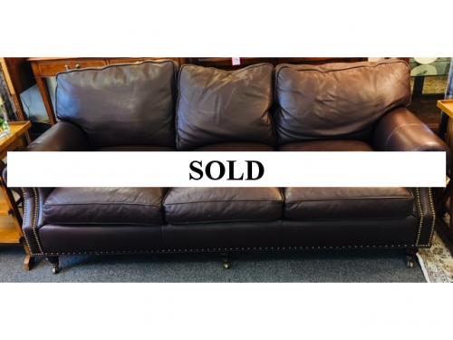 HANCOCK MOORE BROWN LEATHER 3-SEATER SOFA WITH NAILHEADS 84"W X 38"D $1495