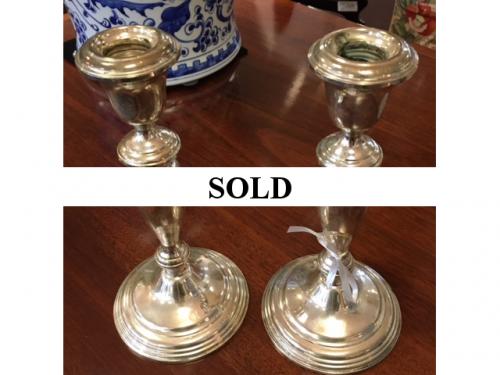 PAIR OF STERLING CANDLESTICKS 8"H $150