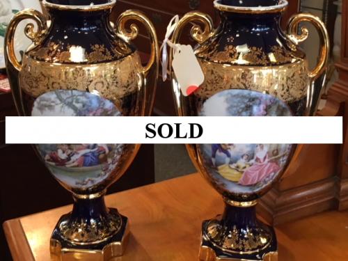 PAIR OF LIMOGE COBALT BLUE VASES 12.5"H $150
