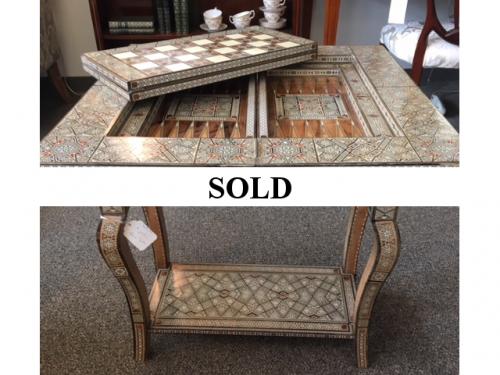 GAME TABLE W/ INLAY 25"W X 25"D X 28"H 12.5"D FOLDED $250