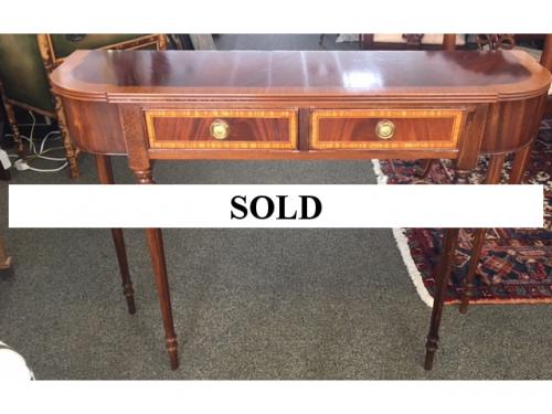 ENGLISH MAHOGANY BANDED CONSOLE W/ 2 DRAWERS 41"W X 11.5"D X 30"H $995