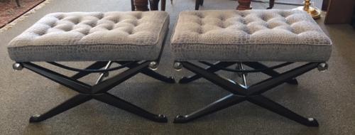 PR FERGUSON COPELAND BLUE UPHOLSTERED BENCHES 31"W X 21"D X 20.5"H $595 PAIR