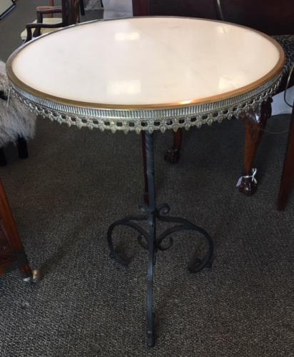 WHITE MARBLE SIDE TABLE W/ METAL BASE 20.5"DIAMETER X 29"H $395