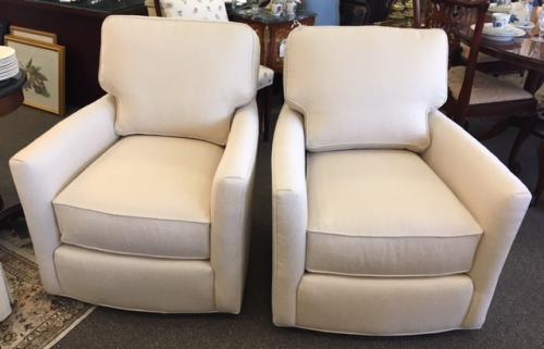 PR LEE INDUSTRIES CUSTOM UPHOLSTERED CREAM COLOR SWIVEL CHAIRS 30"W X 39"D X 35"H $1495 EACH
