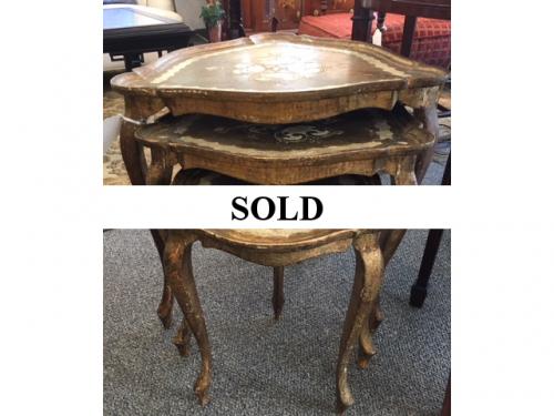 NEST OF 3 TABLES FLORENTINE FINISH 21.5"W X 21.5"D X 23"H $250