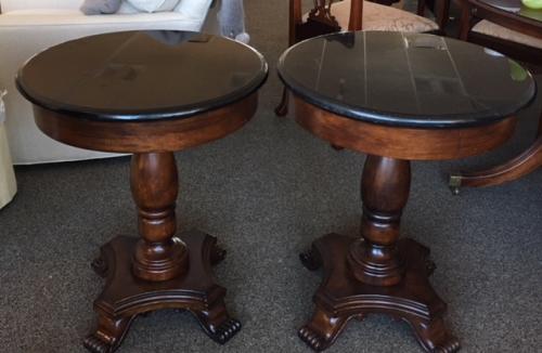 PR BLACK MARBLE TOP SIDE TABLES 22"DIAMETER X 27.5"H $495