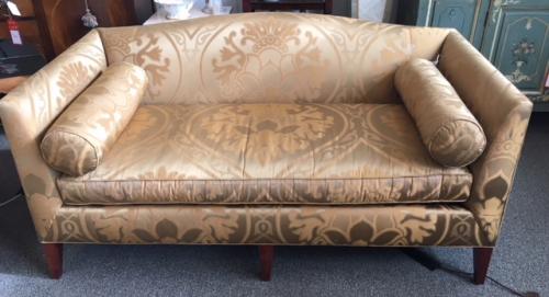 BAKER GOLD DAMASK SOFA 66"W X 33.5"D X 33"H $1295