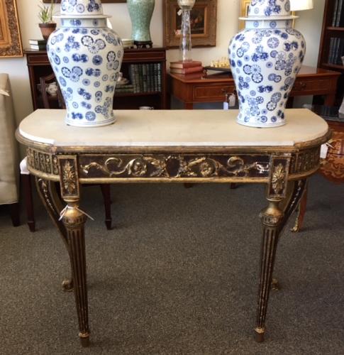 ANTIQUE FRENCH CONSOLE W/ MARBLE TOP 46"W X 20"D X 34.5"H $795