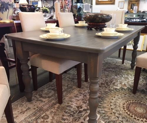 ENGLISH FARMHOUSE GRAY WASHED DINING TABLE 6'W X 39.5"D X 30"H $895
