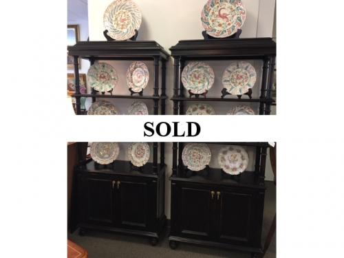 PR ETAGERES BLACK W/ WALNUT HIGHLIGHT 35"W X 15.5"D X 80"H $595 EACH