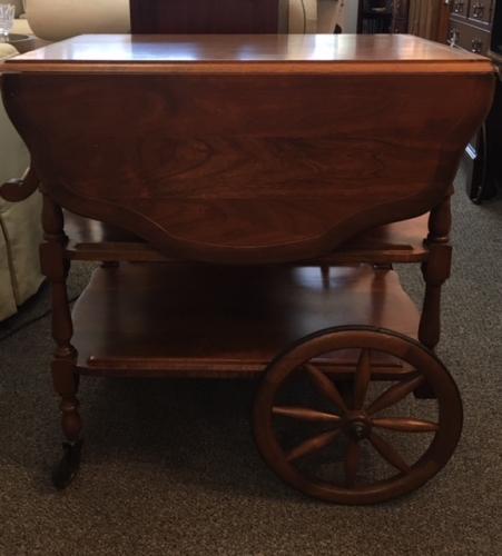 WALNUT TEA CART 25"W X 18.5"D X 28"H W/ DROP LEAVES $135