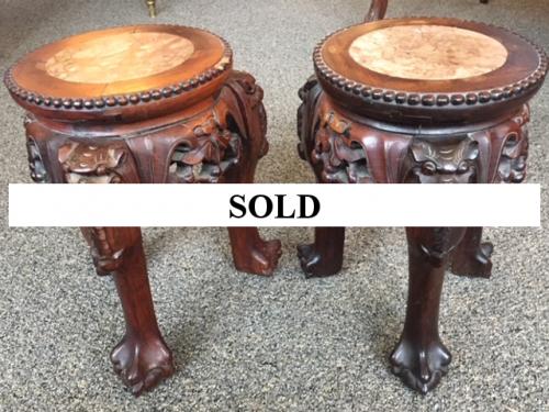 PR TEAK STANDS W/ MARBLE INSERTS 8"DIAMETER X 12"H $150