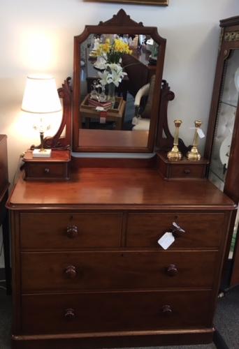 ENGLISH MAHOGANY 2 OVER 2 DRESSING CHEST W/ MIRROR 41"W X 21"D X 64"H $1695