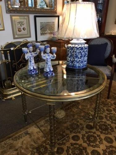 UNUSUAL ROUND BRASS CENTER HALL TABLE 39"DIAMETER X 29"H $795