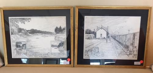 TWO 1928/29 DRAWINGS BY WHITMAN BAILEY  GR. RAILROAD STATION INDIAN CHASE HARBOR 17"W X 15"H $60 EACH